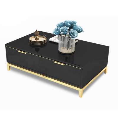 CX02  Black high gloss coffee table with gold leg modern living room furniture