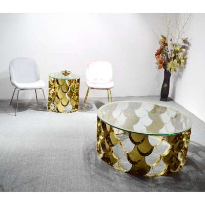 C21 Metal gold glass top coffee table