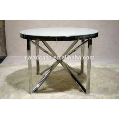 Sofa metal side table with white glass