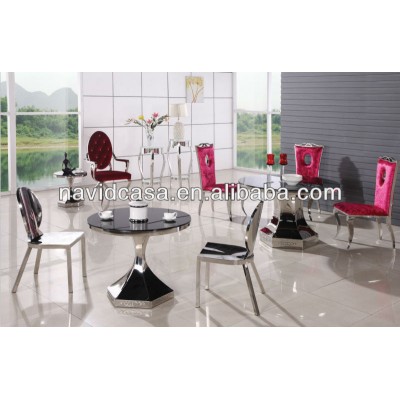 Party glass top round dining table and chair